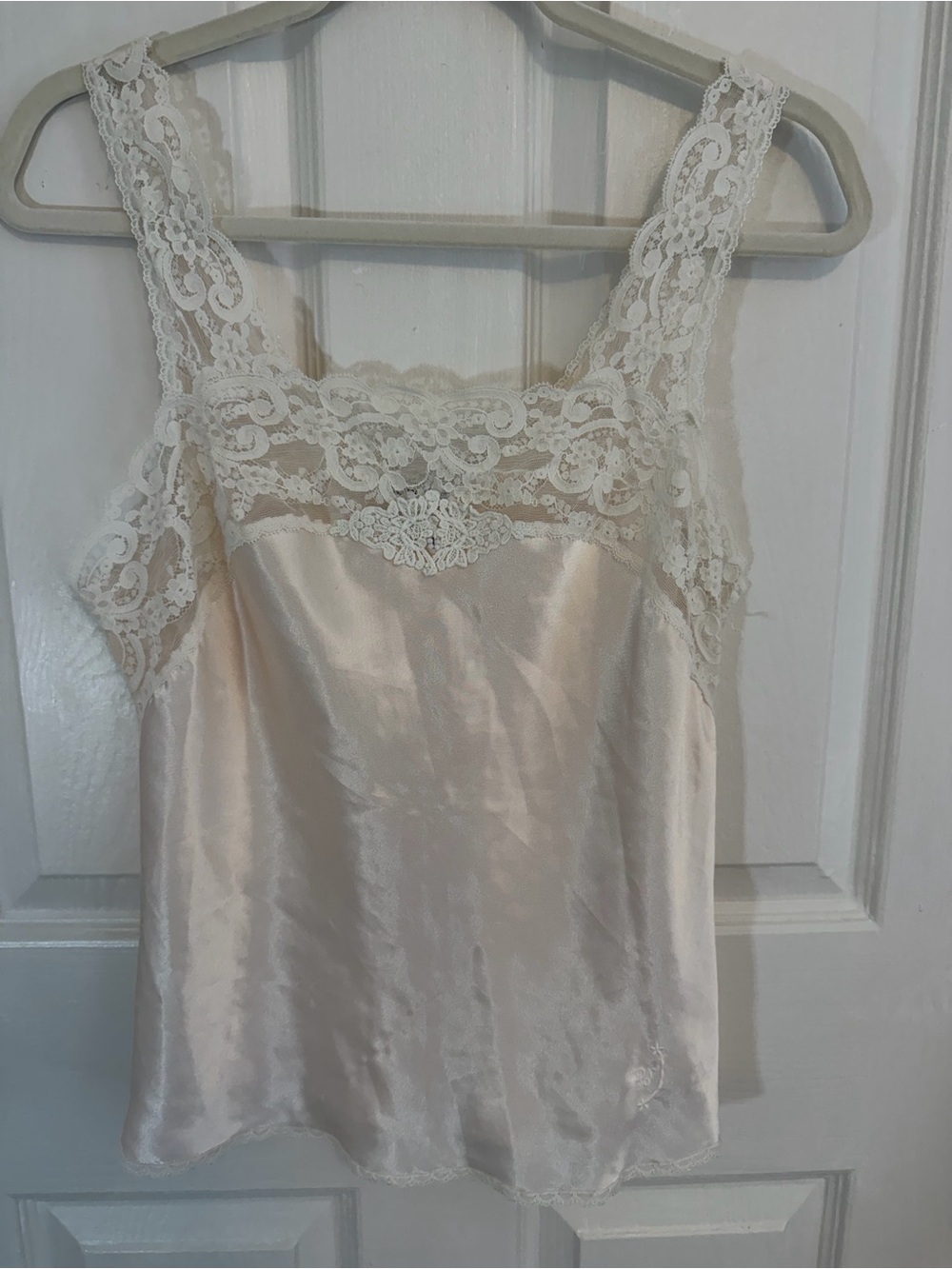 Dior Cream/Blush Satin Lace-Trim Camisole